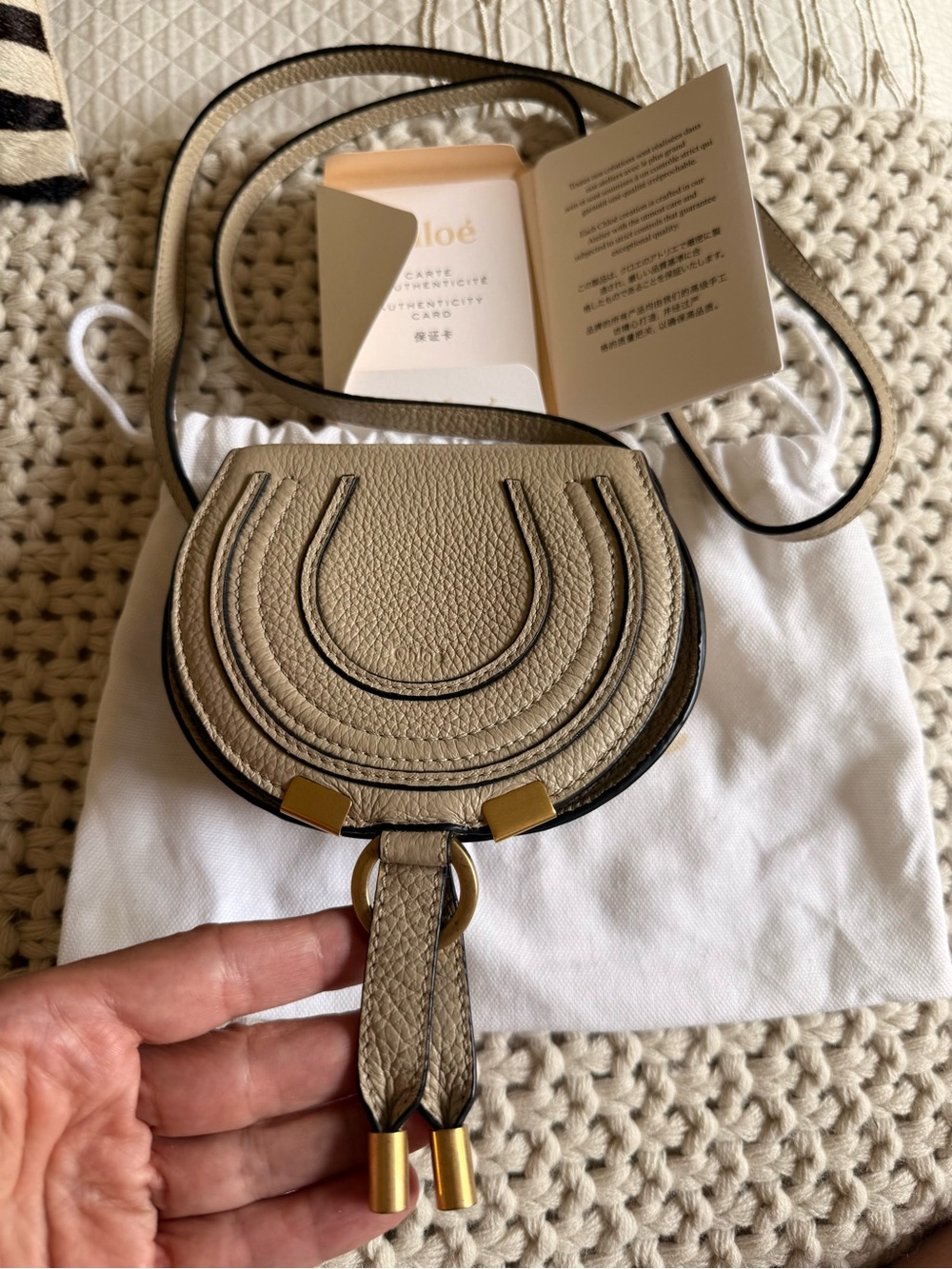 Chloe Marcie Nano Extra Small Leather Crossbody Bag with Gold in Root Beige - Picture 3 of 8